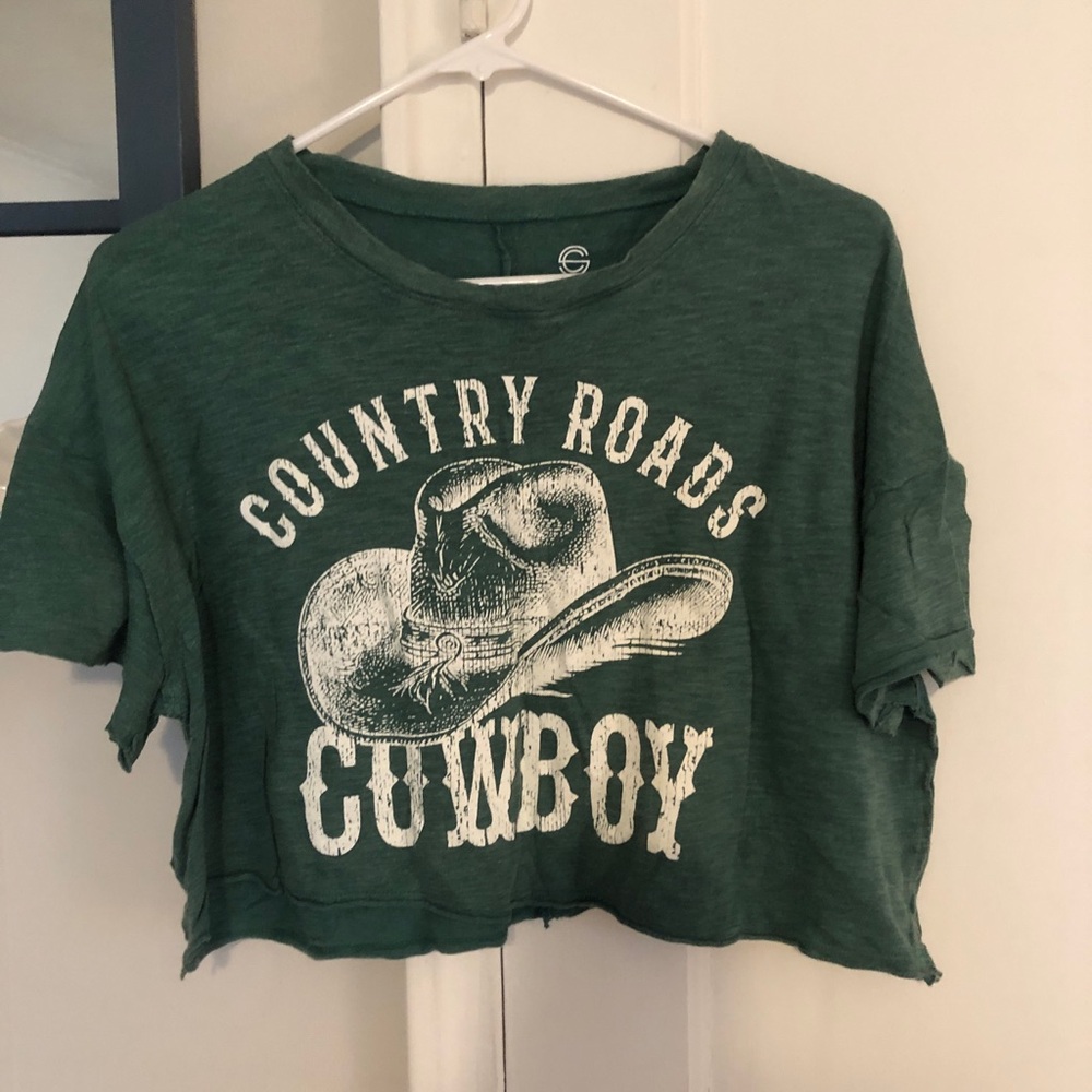 Country Roads Cowboy Green Crop Top - Womens
